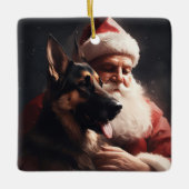 Duitse herder met sinterklaas feestelijke kerst keramisch ornament (Voorkant)