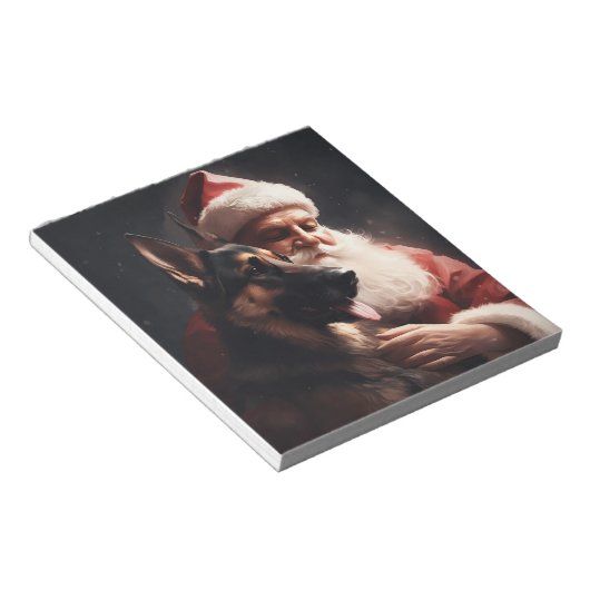 Duitse herder met sinterklaas feestelijke kerst notitieblok (Schuin)