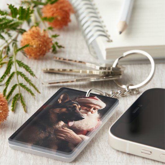 Duitse herder met sinterklaas feestelijke kerst sleutelhanger (Voorkant Rechts)