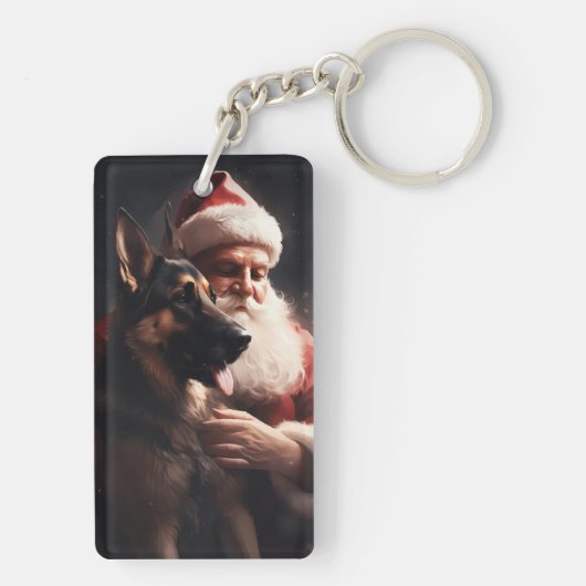 Duitse herder met sinterklaas feestelijke kerst sleutelhanger (achterkant)