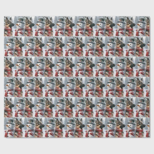 Duitse herder met sneeuwpop cadeaupapier (Vlak)