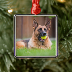 Duitse herder met Tennis Ball Metalen Ornament