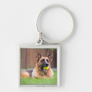 Duitse herder met Tennis Ball Sleutelhanger