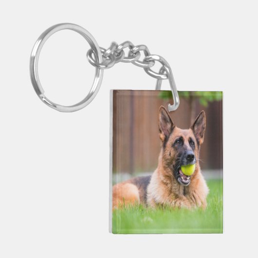 Duitse herder met Tennis Ball Sleutelhanger (Voorkant Links)