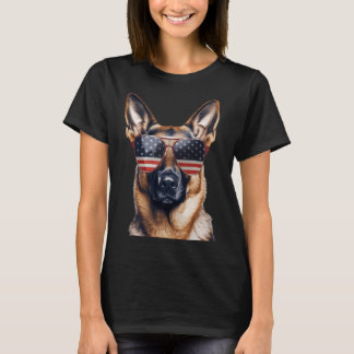 Duitse Herder Met Usa Vlag Onafhankelijkheidsdag 4 T-shirt