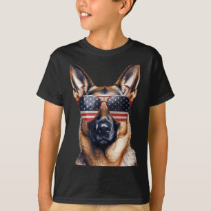 Duitse Herder met USA-vlag Onafhankelijkheidsdag 4 T-shirt