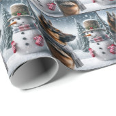 Duitse herder met vakantiesneeuwman cadeaupapier (Rol Hoek)