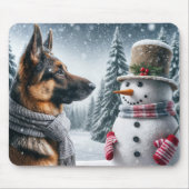 Duitse herder met vakantiesneeuwman muismat (Voorkant)