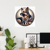 Duitse herder moeder en pup 01X Poster (Thuiskantoor)