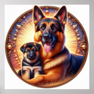 Duitse herder moeder en pup 02X Poster