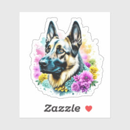 Duitse Herder omringd door Bloemen Sticker