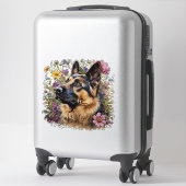 Duitse herder omringd door wilde bloemen sticker (Koffer)