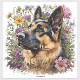 Duitse herder omringd door wilde bloemen sticker