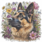 Duitse herder omringd door wilde bloemen sticker (Voorkant)