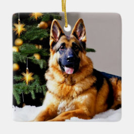 Duitse herder onder kerstboom keramisch ornament