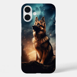 Duitse herder onder stormachtige hemel iPhone 16 plus hoesje