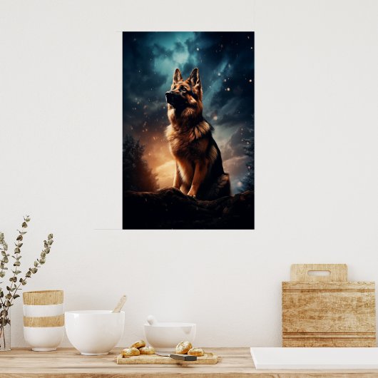 Duitse herder onder stormachtige hemel poster (Keuken)