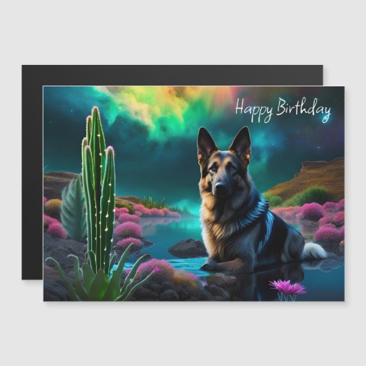 Duitse herder op een Alien World Verjaardag (Voorkant / Achterkant)