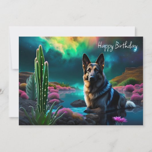 Duitse herder op een Alien World Verjaardag (Voorkant)