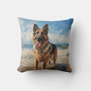 Duitse herder op het strand kussen