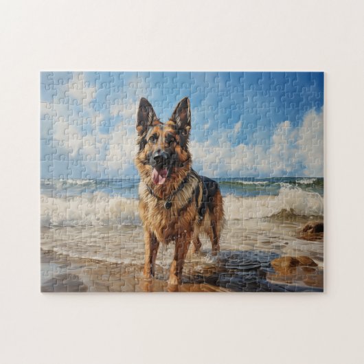 Duitse herder op het strand legpuzzel (Horizontaal)