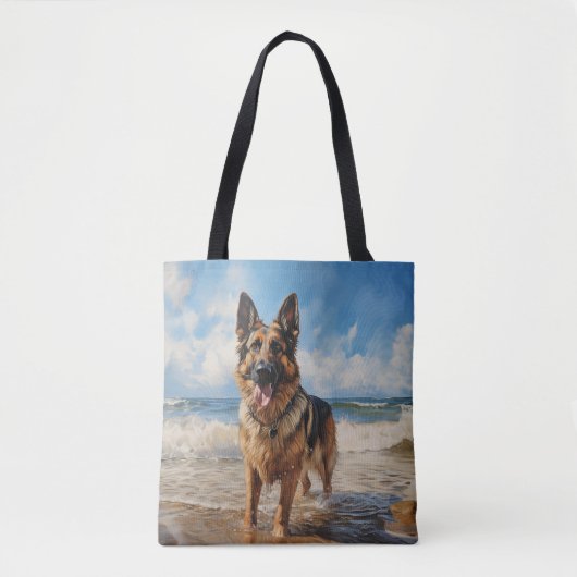 Duitse herder op het strand tote bag (Voorkant)