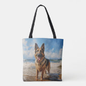 Duitse herder op het strand tote bag (Achterkant)
