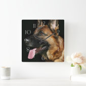 Duitse herder op zwarte achtergrond vierkante klok (Huis)