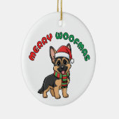 Duitse Herder Ornament: Merry Woofmas Keramisch Ornament (Rechts)