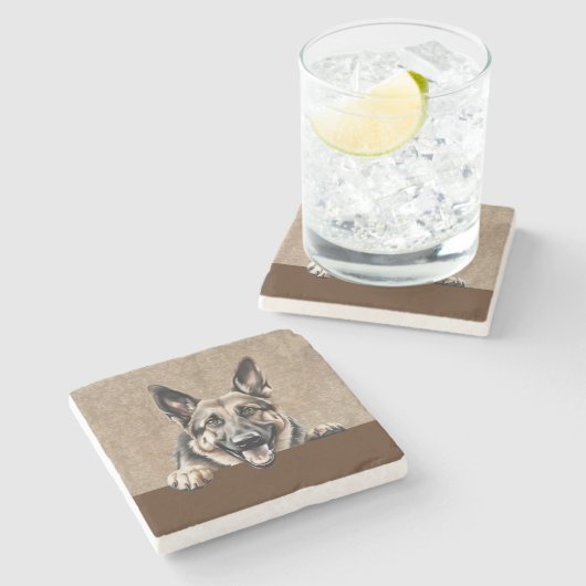 Duitse Herder Peeking Puppy Dog Pet Stenen Onderzetter (Zijkant)