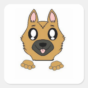 duitse herder pieking cartoon vierkante sticker