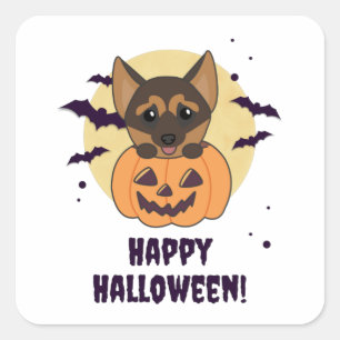 Duitse Herder Pompoen Honden Gelukkig Halloween Pl Vierkante Sticker
