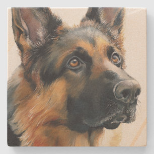 Duitse herder portret aquarel stenen onderzetter