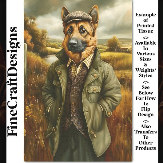 Duitse Herder Portret, Landschap CG9 Decoupage Tissuepapier