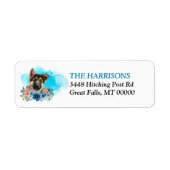 Duitse Herder Puppy Blauwe Bloemen Retouradres Etiket (Voorkant)