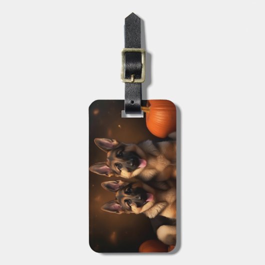 Duitse Herder Puppy Herfst Delight Pompoen Bagagelabel (Voorkant verticaal)