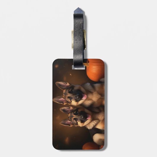 Duitse Herder Puppy Herfst Delight Pompoen Bagagelabel (Achterkant verticaal)