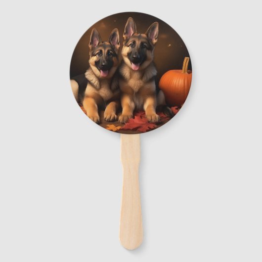 Duitse Herder Puppy Herfst Delight Pompoen Handwaaier (Voorkant)