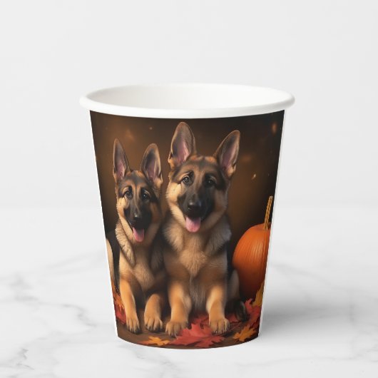 Duitse Herder Puppy Herfst Delight Pompoen Papieren Bekers (Voorkant)