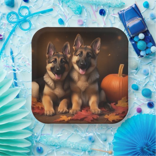 Duitse Herder Puppy Herfst Delight Pompoen Papieren Bordje (Feest)