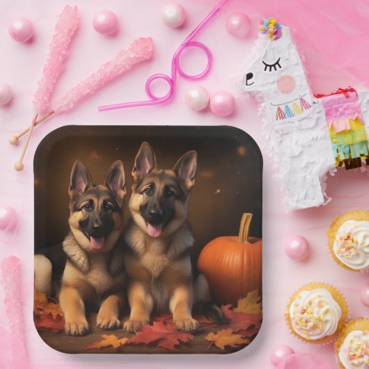 Duitse Herder Puppy Herfst Delight Pompoen Papieren Bordje (Feest)