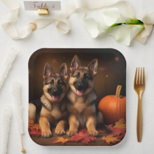 Duitse Herder Puppy Herfst Delight Pompoen Papieren Bordje