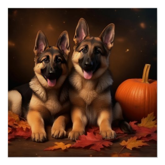 Duitse Herder Puppy Herfst Delight Pompoen Perfect Poster (Voorkant)