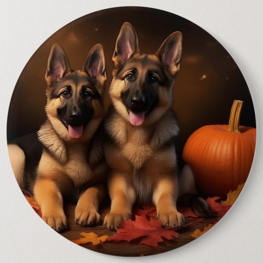 Duitse Herder Puppy Herfst Delight Pompoen Ronde Button 6,0 Cm (Voorkant)