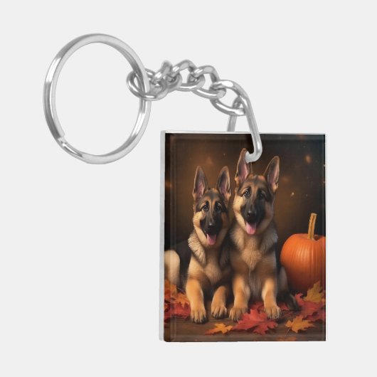 Duitse Herder Puppy Herfst Delight Pompoen Sleutelhanger (Voorkant Links)