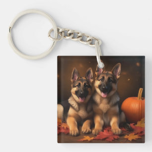 Duitse Herder Puppy Herfst Delight Pompoen Sleutelhanger