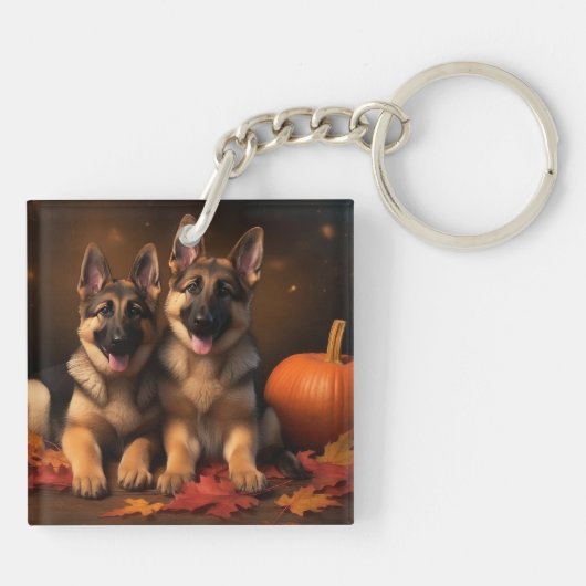 Duitse Herder Puppy Herfst Delight Pompoen Sleutelhanger (Achterkant)