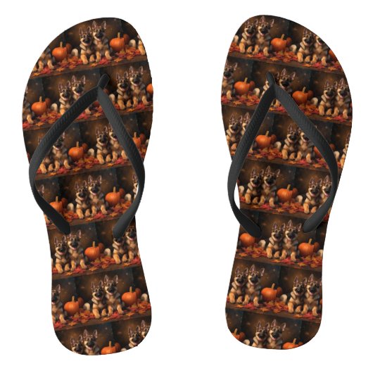 Duitse Herder Puppy Herfst Delight Pompoen Teenslippers (Voetbed)