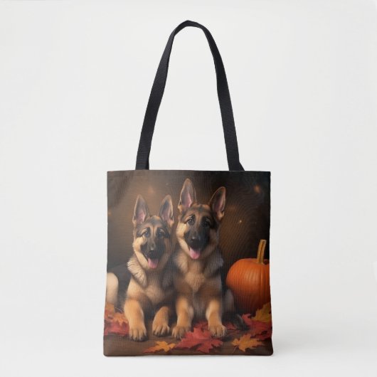 Duitse Herder Puppy Herfst Delight Pompoen Tote Bag (Voorkant)