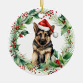 Duitse Herder Puppy Holly Krans Kerstmis Keramisch Ornament (Voorkant)